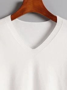 SHEIN LUNE Women's Casual Versatile White V-Neck Sweater, Autumn/Winter Fall Cloth For Women - White - View 5