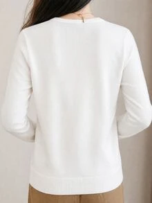 SHEIN LUNE Women's Casual Versatile White V-Neck Sweater, Autumn/Winter Fall Cloth For Women - White - View 2