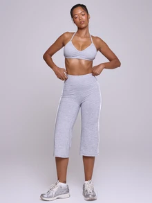 Musera Sport Grey Marl Halterneck Sports Bra With Contrast Colour Side Stripe High Fitted Flare Capri Legging Sold As Set Fall Winter Autumn Fitness Gym Pilates - Grey - View 4