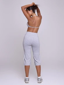 Musera Sport Grey Marl Halterneck Sports Bra With Contrast Colour Side Stripe High Fitted Flare Capri Legging Sold As Set Fall Winter Autumn Fitness Gym Pilates - Grey - View 3
