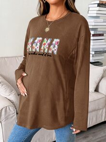 SHEIN 孕婦字母印花哺乳休閒日常上衣 - 棕色 - 查看 4