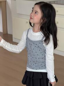 DAZY Young Girl Crew Neck 2 In 1 Fashionable Cute T-Shirt - Grey - View 7
