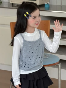 DAZY Young Girl Crew Neck 2 In 1 Fashionable Cute T-Shirt - Grey - View 5