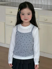 DAZY Young Girl Crew Neck 2 In 1 Fashionable Cute T-Shirt - Grey - View 1