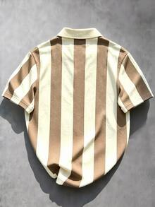 Manfinity EMRG 男士字母條紋短袖休閒通勤 Polo 衫 - 彩色 - 查看 2