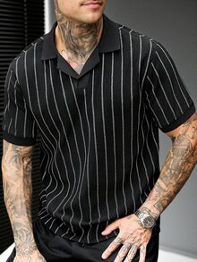 Manfinity Homme Men's Plus Size Summer Casual Striped Polo Shirt - Black - View 6