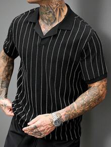 Manfinity Homme Men's Plus Size Summer Casual Striped Polo Shirt - Black - View 5
