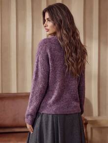 Anewsta French Autumn/Winter High-End Fashion Design Elegant Sophisticated Evening Style Heavy Beaded & Rhinestone Embellished Floral Stamen Sweater - Violet Purple - View 6