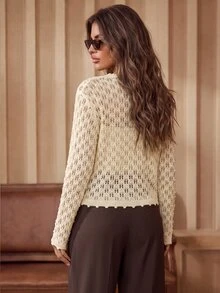 Anewsta Cardigan Rajut Putih Elegan untuk Wanita, Sweater Warna Polos untuk Musim Gugur, Cocok untuk Pesta Kebun Romantis - Aprikot - View 5