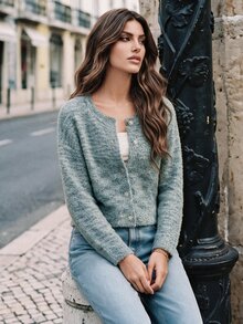 Anewsta Cardigan Rajut Biru Tosca Elegan untuk Wanita Musim Gugur/Dingin, Cardigan Campuran Gaya Prancis untuk Acara Kantor, Makan Siang, Perjalanan Pulang Pergi, dan Jalan-jalan. - MultiWarna - View 6