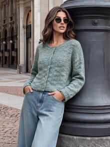 Anewsta Cardigan Rajut Biru Tosca Elegan untuk Wanita Musim Gugur/Dingin, Cardigan Campuran Gaya Prancis untuk Acara Kantor, Makan Siang, Perjalanan Pulang Pergi, dan Jalan-jalan. - MultiWarna - View 1