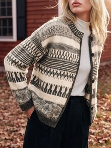 Anewsta Women's Striped Long-Sleeved Single-Breasted Casual Knit Cardigan - Multicolor - View 4