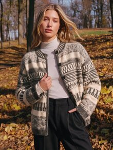 Anewsta Women's Striped Long-Sleeved Single-Breasted Casual Knit Cardigan - Multicolor - View 5