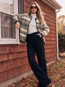 Anewsta Women's Striped Long-Sleeved Single-Breasted Casual Knit Cardigan - Multicolor - View 3