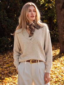 Anewsta Floral Pattern Drop Shoulder Sweater - Khaki - View 5