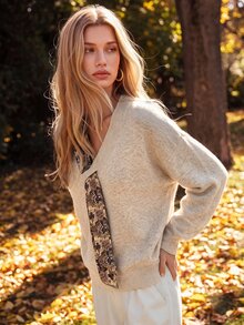 Anewsta Floral Pattern Drop Shoulder Sweater - Khaki - View 3