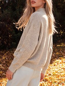 Anewsta Floral Pattern Drop Shoulder Sweater - Khaki - View 7