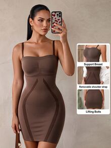 Sirith Women's Seamless Waist Cincher Shapewear Slip Dress - Coffee Brown - View 1