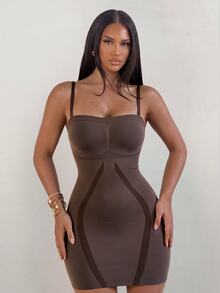 Sirith Women's Seamless Waist Cincher Shapewear Slip Dress - Coffee Brown - View 2
