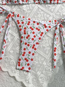 SHEIN Swim 2件組女款印花比基尼泳衣與沙灘裝，適合夏季海灘度假 - 紅色 - 查看 5