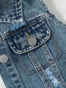 SHEIN مجموعة سترة جينز أزرق فاتح ممزقة وتنورة مطوية للبنات، طراز Y2K، قماش جينز قطني مريح، غسيل ممزق مشوه، قصة قصيرة، مناسبة للمدرسة والمهرجانات الموسيقية والاستخدام اليومي والتنقل والحفلات والعطلات، وصول جديد لربيع/صيف - أزرق فاتح - مشاهدة 9