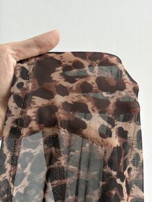 Elenzga French Vintage Elegant Fashion Party Leopard Print Mesh Cinched Waist Dress Fall - Brown - View 4