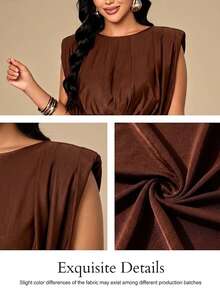 KIORVELLA Plus-Size Women's Cinched Ruched Dress For Parties, Vacations, And Commuting. - Coffee Brown - View 7