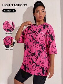 SHEIN Rhythm Era 休闲百搭字母印花宽松运动上衣，大码 - 彩色 - 查看 3
