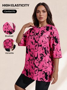SHEIN Rhythm Era 休闲百搭字母印花宽松运动上衣，大码 - 彩色 - 查看 1