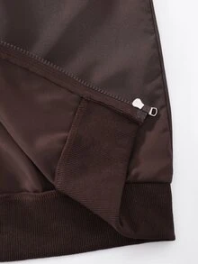 Vacaura American Street Racing Style Striped Hooded Jacket, Zipper Hooded Coat, Curved Contrast Stitching Design On Body, Short Loose Fit Snug Fit Versatile, Suitable For All Body Types; Full Zip Closure Flexible Styling, Perfect For Daily Wear, Streetwear, Spring/Autumn Single Layer, Early Winter Layering - Brown - View 6