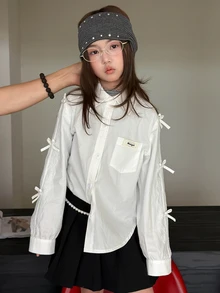 Dazy Kids Tween Girl Fall Clothes Tween Girl) Lace Doll Face Puff Long Sleeve Sweet Blouse - White - View 7