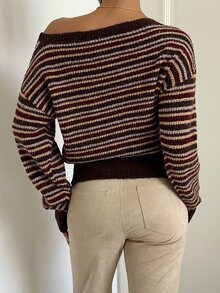 Aloruh Women's Long Sleeve Off-Shoulder Striped Sweater - Multicolor - View 2