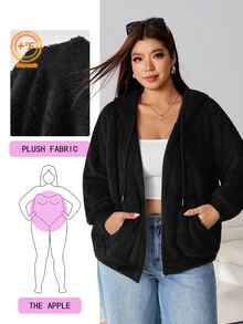 Solflare Sweatshirt Wanita Ukuran Plus Warna Hitam Polos Lengan Panjang dengan Resleting Depan dan Tali Serut, Model Musim Gugur/Dingin Terbaru, Hangat dan Nyaman untuk di Rumah, Jalan-jalan, Kencan & Sekolah - Hitam - View 2