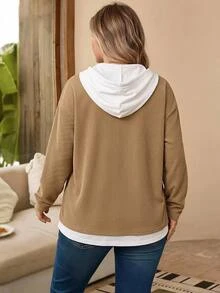 Rosumi Plus Size Women's Solid Color Long Sleeve Single-Breasted Casual Loose Fit Jacket Fall - Khaki - View 3