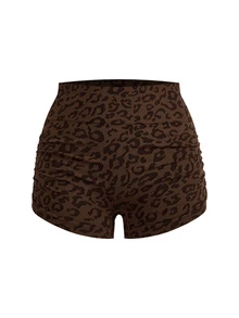 SHEIN Cheerettes Women's Leopard Print Halter Neck Tank Top And Shorts Sports Set - Coffee Brown - View 13