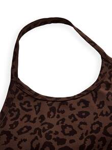 SHEIN Cheerettes Women's Leopard Print Halter Neck Tank Top And Shorts Sports Set - Coffee Brown - View 14