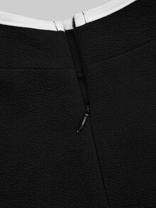 Sweetra French Style Black & White Contrast Color Evening Dress, Bowknot Neckline, Long Sleeve, Ruffle Hem, Fitted Mermaid Silhouette, Elegant Party Dress - Black and White - View 7