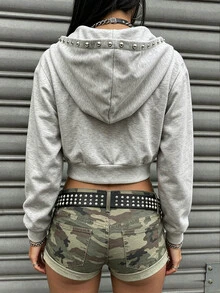 Lalippa Hoodie kasual wanita bergaya jalanan yang serbaguna dengan resleting, menampilkan hiasan huruf dan kancing logam. - MultiWarna - View 4