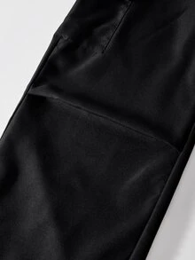 SHEIN ChillGRL 青少年女孩 2件組 短袖休閒黑白夏季返校牛仔字母條紋V領T恤與工裝直筒褲 - 黑色 - 查看 8