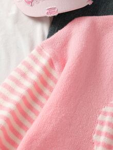 Tween Girl Heart Stripe Pink Cute Pullover Sweater Autumn Winter - Pink - View 5