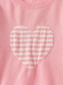 Tween Girl Heart Stripe Pink Cute Pullover Sweater Autumn Winter - Pink - View 4