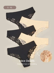 Bralution Celana Dalam Wanita Seksi Motif Renda Patchwork untuk Sehari-hari, 3 Potong, Isi 5 Buah - MultiWarna - View 2