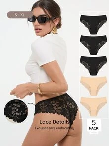 Bralution Celana Dalam Wanita Seksi Motif Renda Patchwork untuk Sehari-hari, 3 Potong, Isi 5 Buah - MultiWarna - View 9