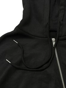 IslaSuriya New Women's Casual Loose High Waist Cropped Sweatshirt Wide Leg Pants Zipper Drawstring Sweatshirt Sports Two Pieces Set - Black - View 6