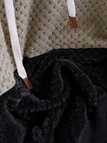 Elenzga Plus Size Women Daily Home Casual Colorblock Khaki Black Soft Fluffy Fleece Hooded Pullover, Drawstring Kangaroo Pocket Warm Winter Sweatshirt - Multicolor - View 3