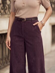 Juhart Celana Panjang Corduroy Minimalis Elegan Modis dengan Kantong, Gaya OL, Ukuran Besar untuk Musim Dingin - Purple - View 7