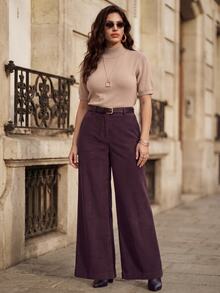 Juhart Celana Panjang Corduroy Minimalis Elegan Modis dengan Kantong, Gaya OL, Ukuran Besar untuk Musim Dingin - Purple - View 8