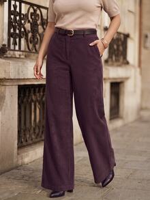 Juhart Celana Panjang Corduroy Minimalis Elegan Modis dengan Kantong, Gaya OL, Ukuran Besar untuk Musim Dingin - Purple - View 1