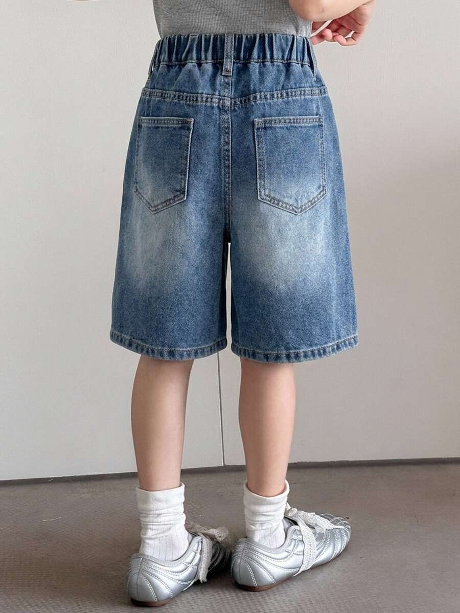 Dazy Kids 女童牛仔褲 春夏新款 後口袋水鑽裝飾喇叭褲 (大號) - 藍色 - 查看 1