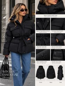 Pariaura Women's Black Water-Resistant Oversized Winter Parka With Hood - Black - View 3